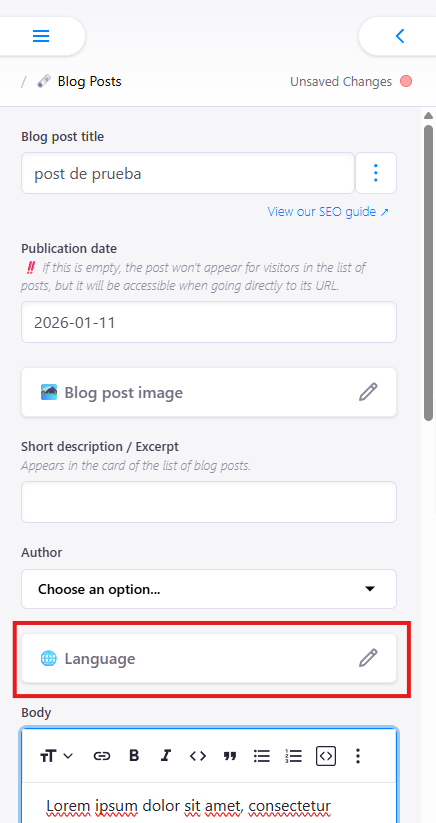 select language in blog